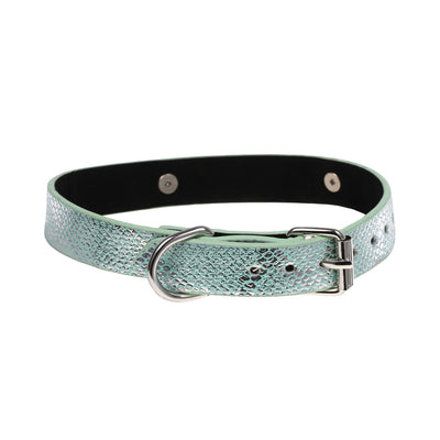 Blue-Green Snakeskin Collar with Shuriken Star Pendant by Fetish Pleasure Play