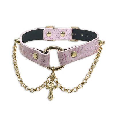 Pink Vegan Alligator Collar with Gothic Cross by Fetish Pleasure Play