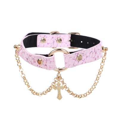 Pink Vegan Alligator Collar with Gothic Cross by Fetish Pleasure Play