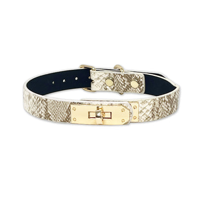 White Faux Snakeskin Clasp Collar by  Fetish Pleasure Play
