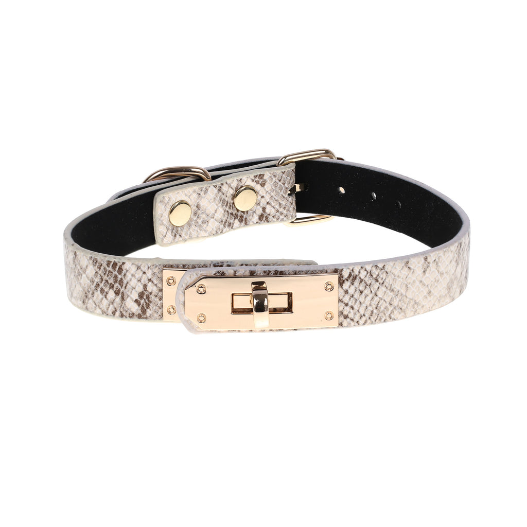 White Faux Snakeskin Clasp Collar by Fetish Pleasure Play