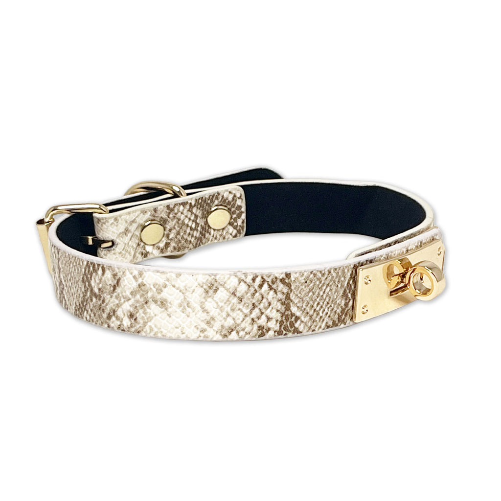 White Faux Snakeskin Clasp Collar by  Fetish Pleasure Play
