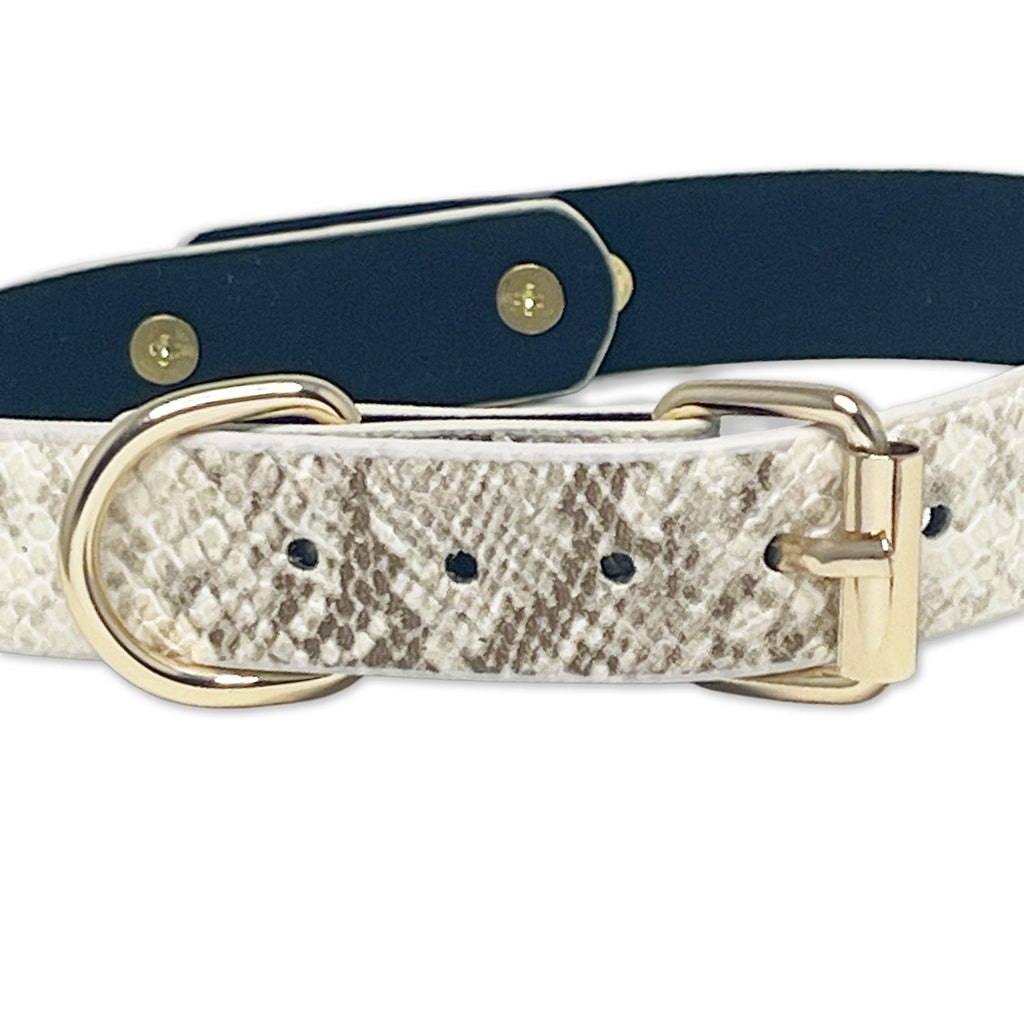 White Faux Snakeskin Clasp Collar by  Fetish Pleasure Play