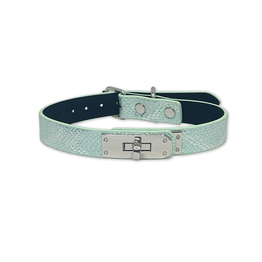 Blue Faux Snakeskin Clasp Collar by Fetish Pleasure Play