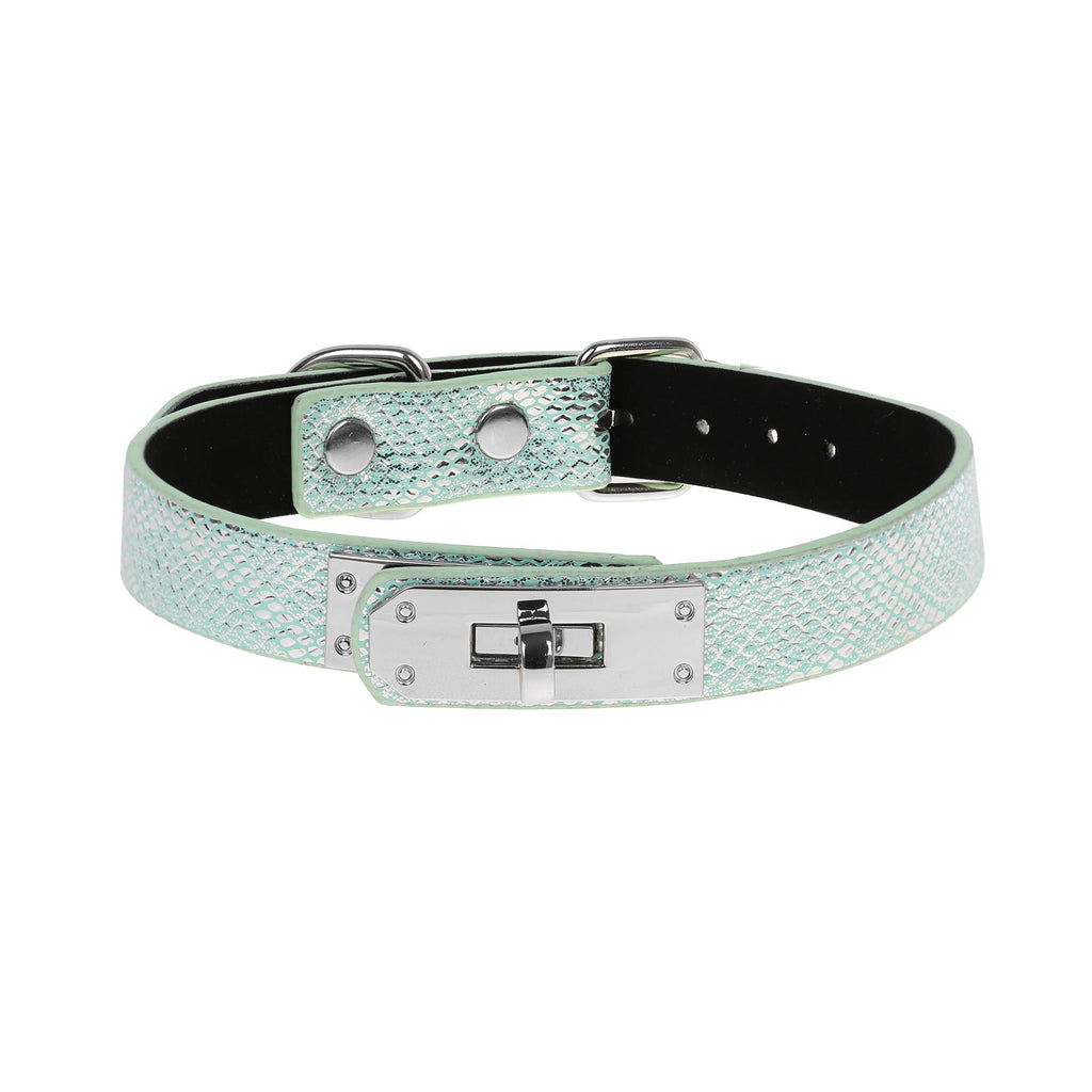 Blue Faux Snakeskin Clasp Collar by Fetish Pleasure Play