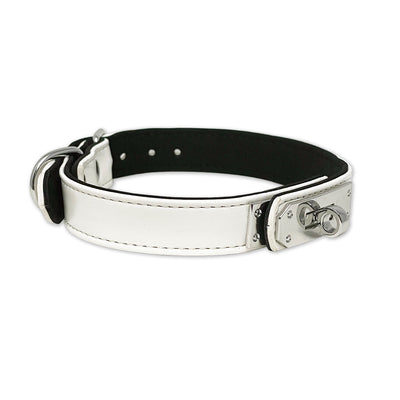 White Vegan Leather Clasp Collar with Silver Tone Hardware by Fetish Pleasure Play