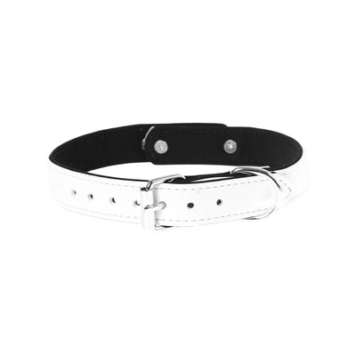 White Vegan Leather Clasp Collar with Silver Tone Hardware by Fetish Pleasure Play