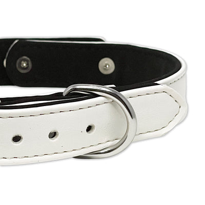 White Vegan Leather Clasp Collar with Silver Tone Hardware by Fetish Pleasure Play