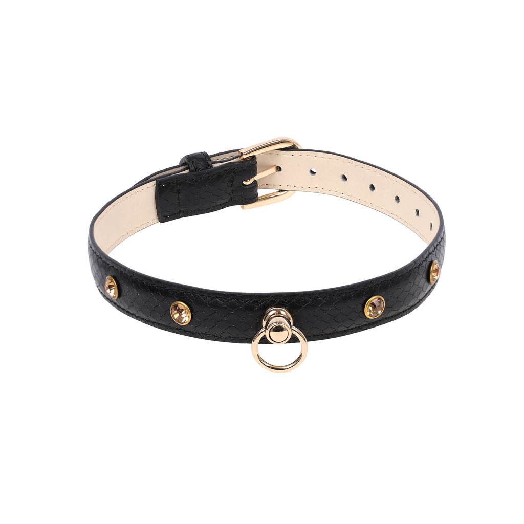 Bejeweled Black Snakeskin Collar by Fetish Pleasure Play