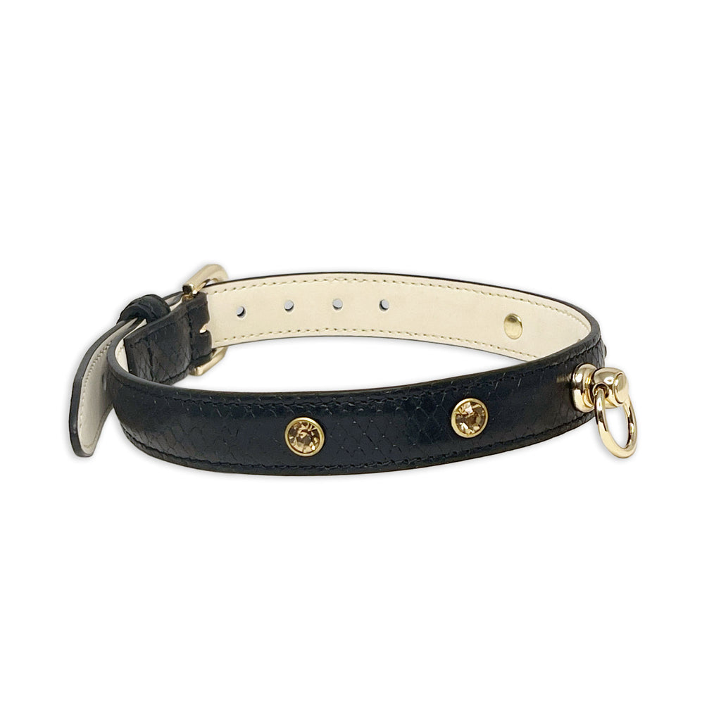 Bejeweled Black Snakeskin Collar by Fetish Pleasure Play