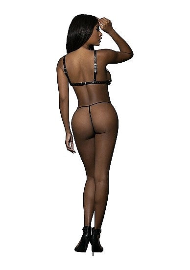 PU Leather Bra and Garter Set, Black, One Size