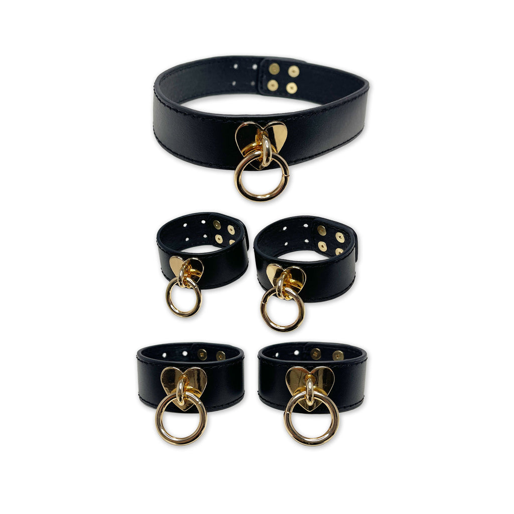 Deluxe Black Leather Pussy Cat Bondage Set with Case by Fetish Pleasure Play