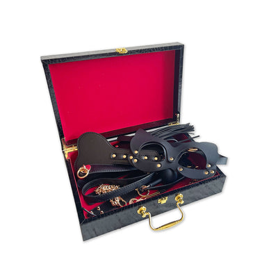 Deluxe Black Leather Pussy Cat Bondage Set with Case by Fetish Pleasure Play