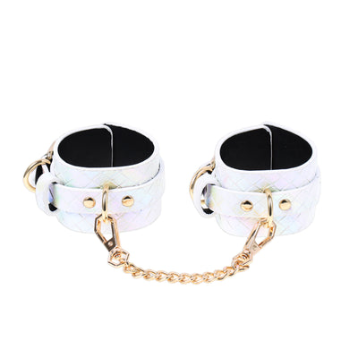 Iridescent White Adjustable Wrist Cuffs by Fetish Pleasure Play