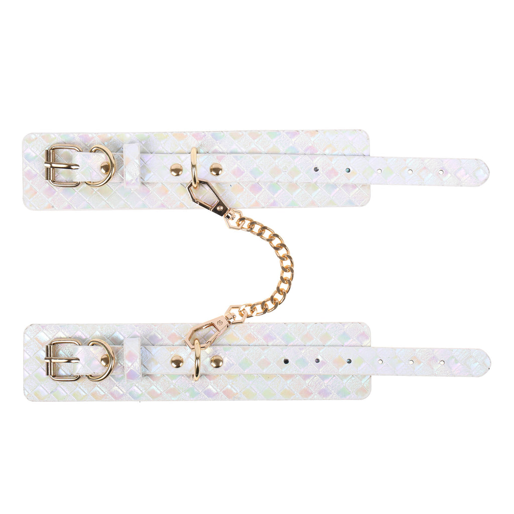 Iridescent White Adjustable Wrist Cuffs by Fetish Pleasure Play