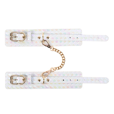 Iridescent White Adjustable Wrist Cuffs by Fetish Pleasure Play