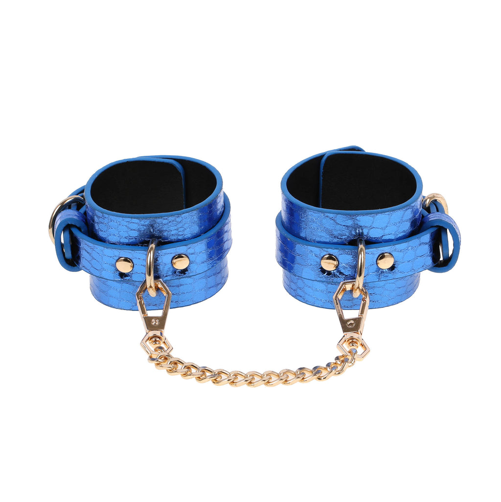 Blue Faux Snakeskin Adjustable Wrist Cuffs by Fetish Pleasure Play