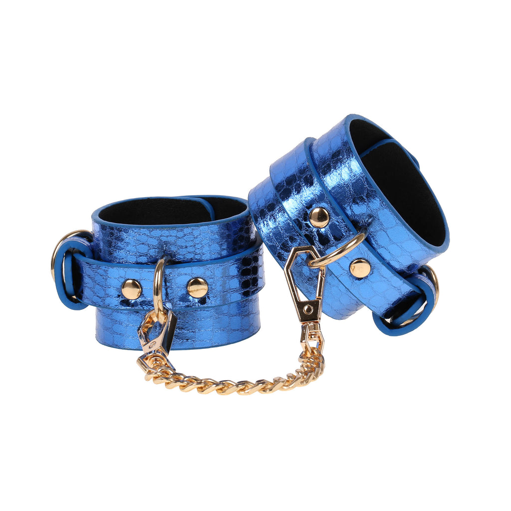 Blue Faux Snakeskin Adjustable Wrist Cuffs by Fetish Pleasure Play