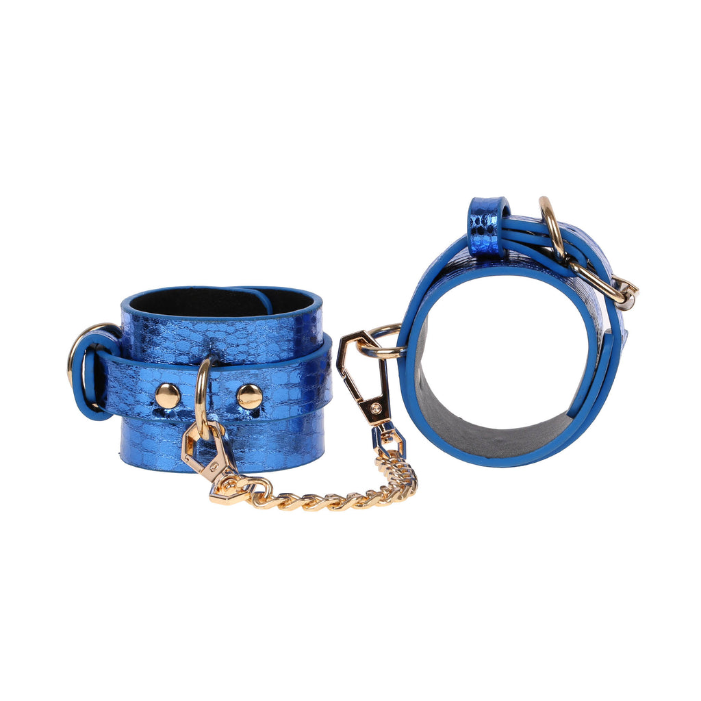 Blue Faux Snakeskin Adjustable Wrist Cuffs by Fetish Pleasure Play