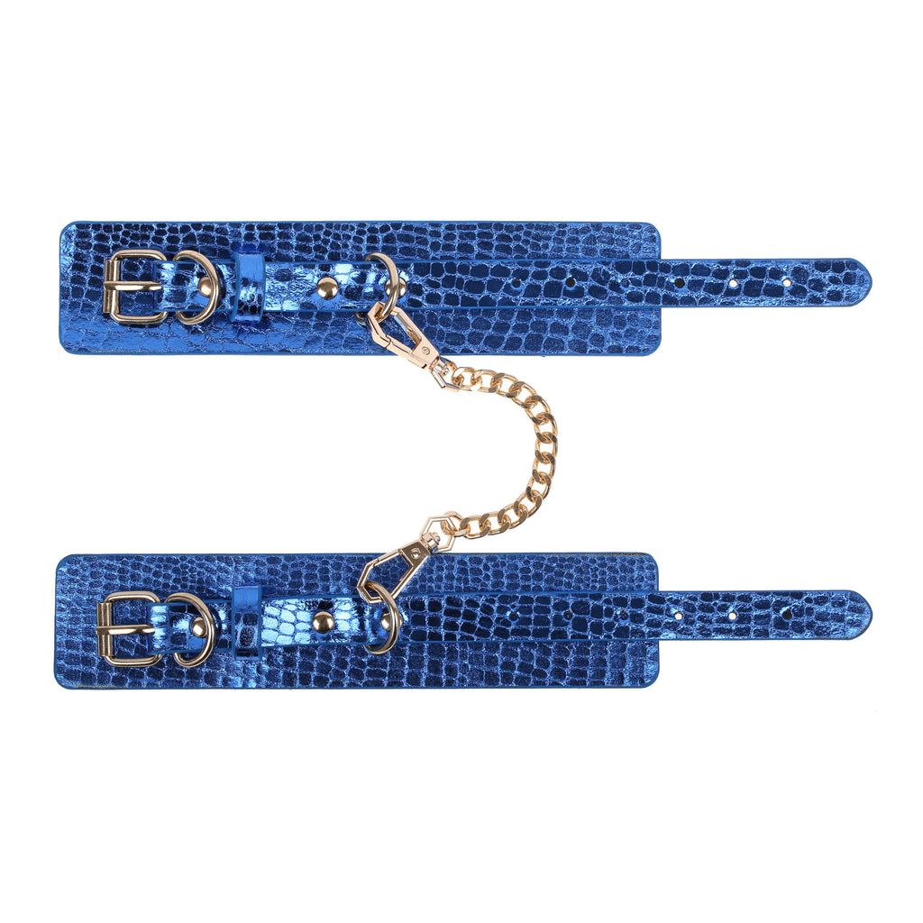 Blue Faux Snakeskin Adjustable Wrist Cuffs by Fetish Pleasure Play