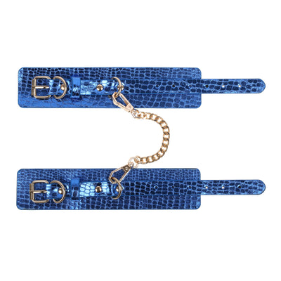 Blue Faux Snakeskin Adjustable Wrist Cuffs by Fetish Pleasure Play