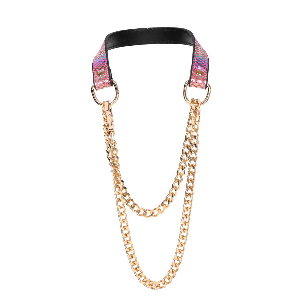Pink Faux Snakeskin Martingale Day Collar by Fetish Pleasure Play
