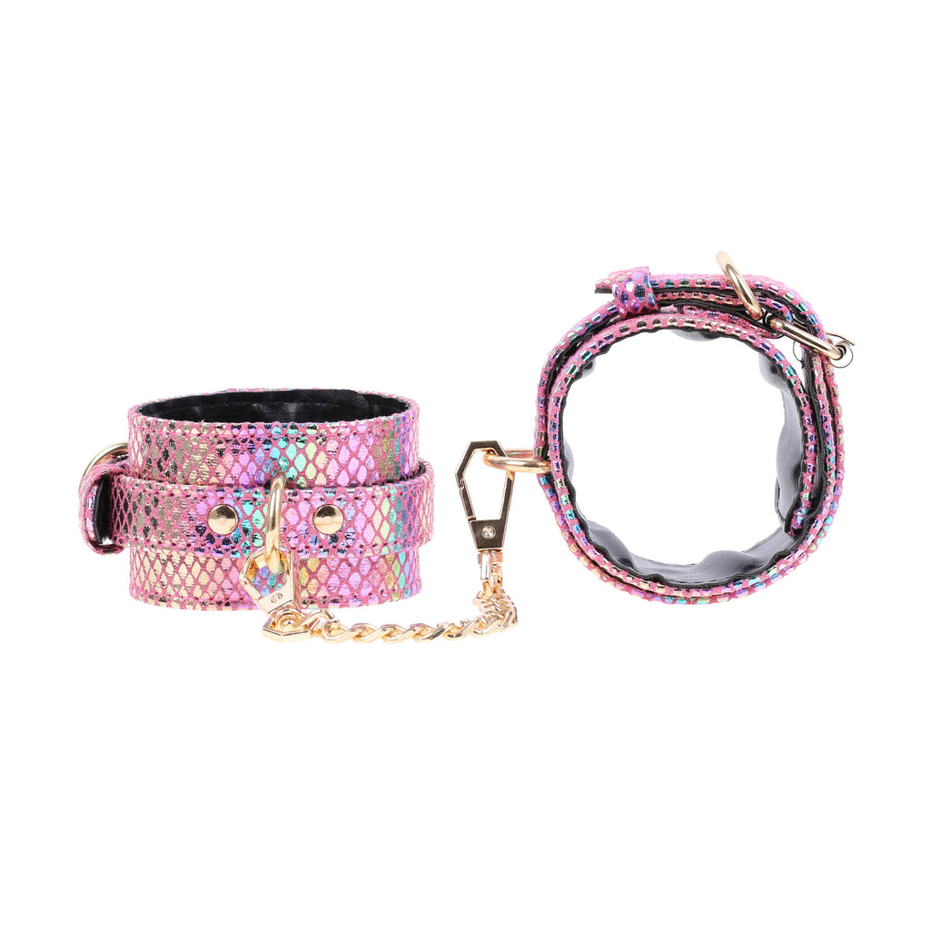 Pink Faux Snakeskin Adjustable Wrist Cuffs by Fetish Pleasure Play