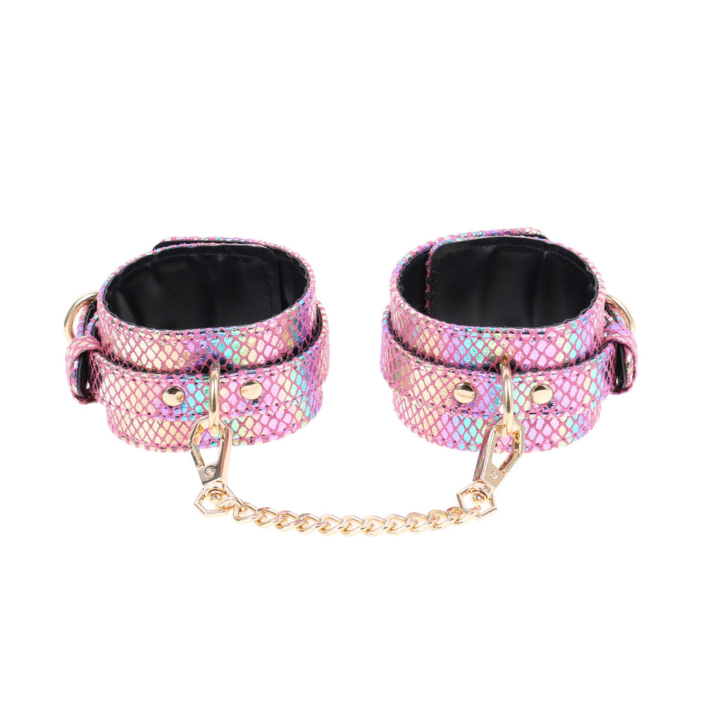 Pink Faux Snakeskin Adjustable Ankle Cuffs by Fetish Pleasure Play