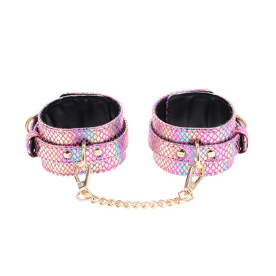 Pink Faux Snakeskin Adjustable Ankle Cuffs by Fetish Pleasure Play