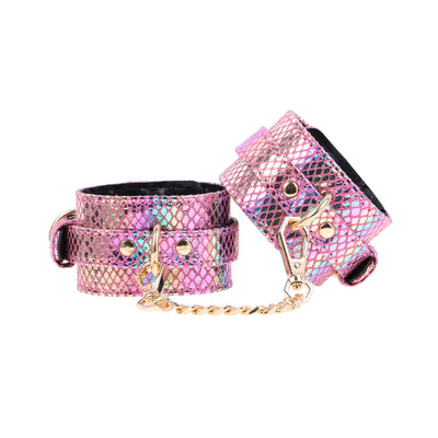 Pink Faux Snakeskin Adjustable Ankle Cuffs by Fetish Pleasure Play