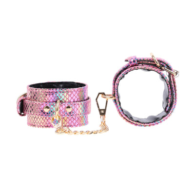 Pink Faux Snakeskin Adjustable Ankle Cuffs by Fetish Pleasure Play