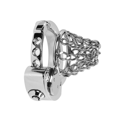 Chained Adjustable Ring Metal Cock Cage by Metal Pleasure Play