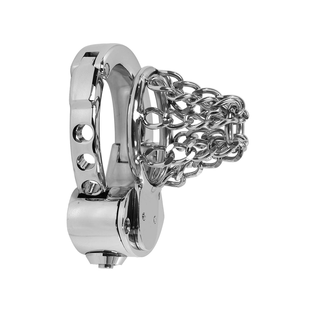 Chained Adjustable Ring Metal Cock Cage by Metal Pleasure Play