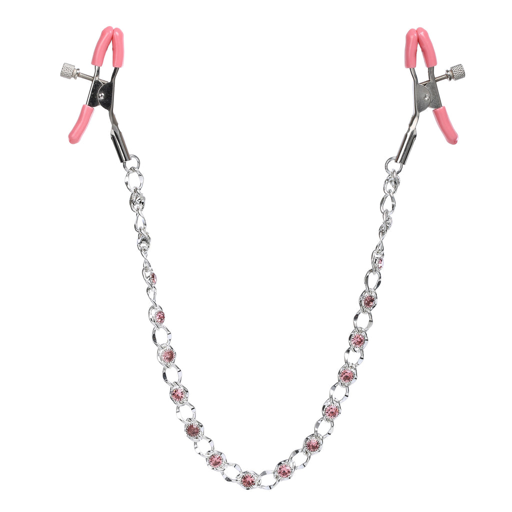 Pink Crystal Chain Nipple Clamps by Nipple Wear