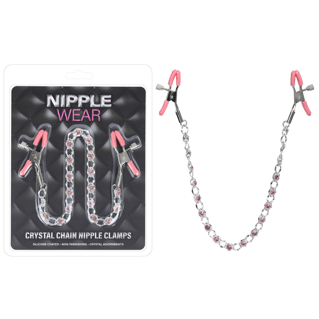 Pink Crystal Chain Nipple Clamps by Nipple Wear
