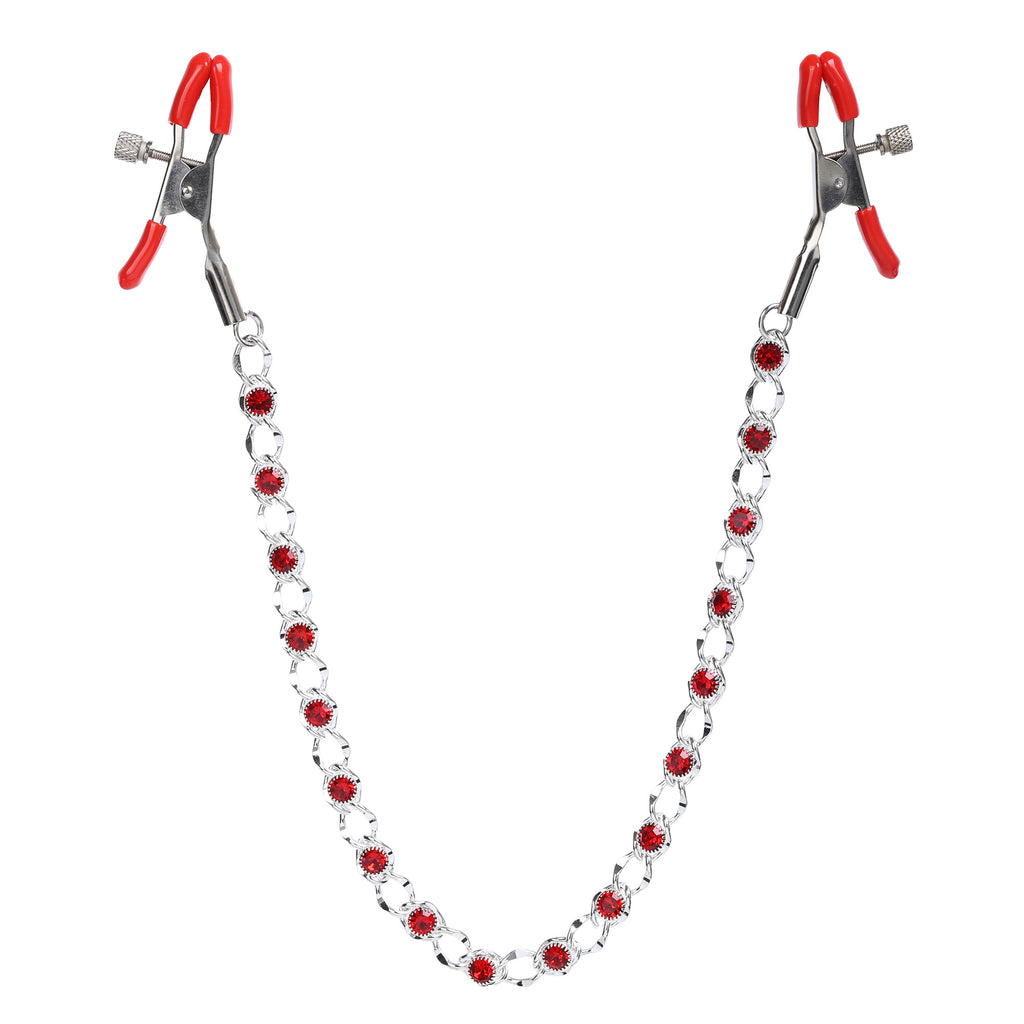 Red Crystal Chain Nipple Clamps by Nipple Wear