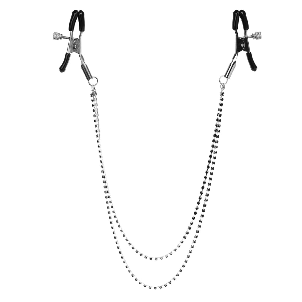 Dual Chain Black Crystal Nipple Clamps by Nipple Wear