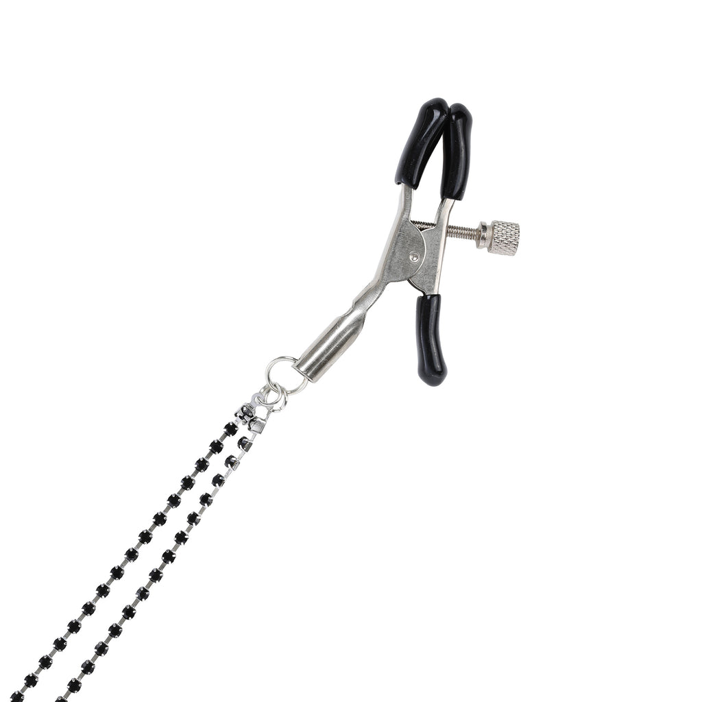 Dual Chain Black Crystal Nipple Clamps by Nipple Wear