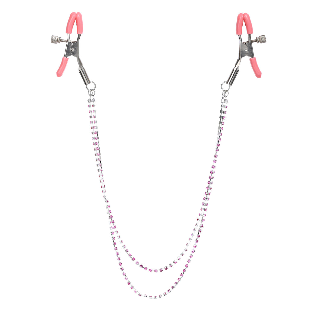 Dual Chain Light Pink Crystal Nipple Clamps by Nipple Wear