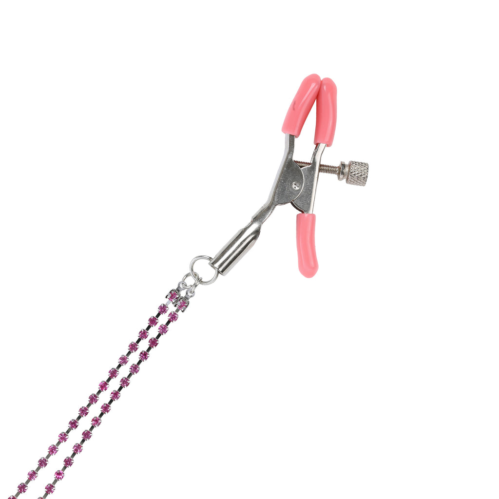 Dual Chain Light Pink Crystal Nipple Clamps by Nipple Wear