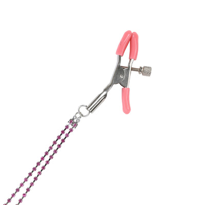 Dual Chain Light Pink Crystal Nipple Clamps by Nipple Wear