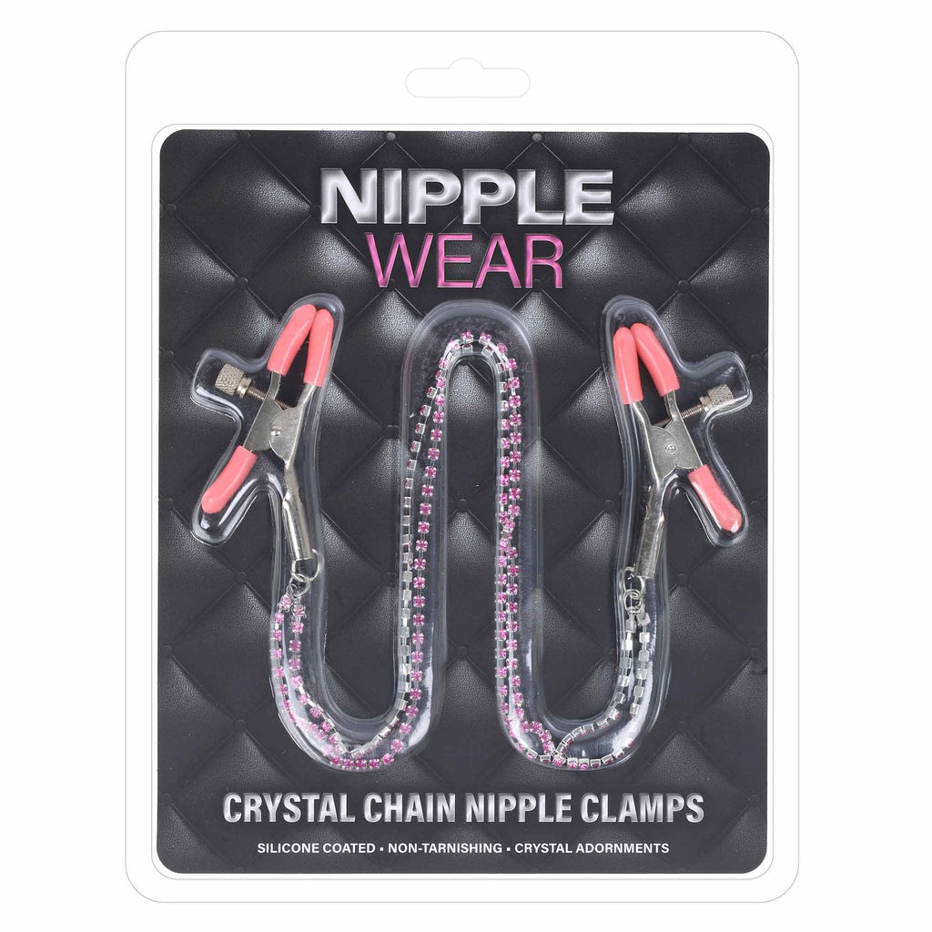 Dual Chain Light Pink Crystal Nipple Clamps by Nipple Wear
