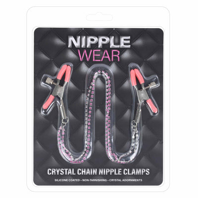 Dual Chain Light Pink Crystal Nipple Clamps by Nipple Wear