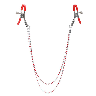 Dual Chain Red Crystal Nipple Clamps by Nipple Wear