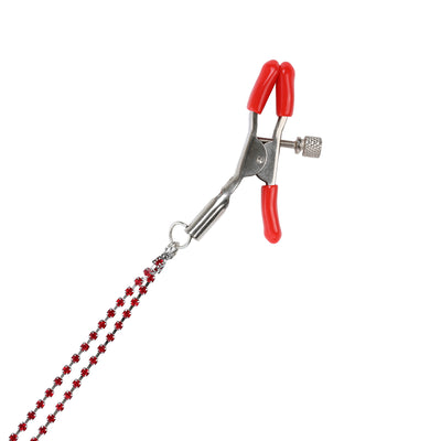 Dual Chain Red Crystal Nipple Clamps by Nipple Wear
