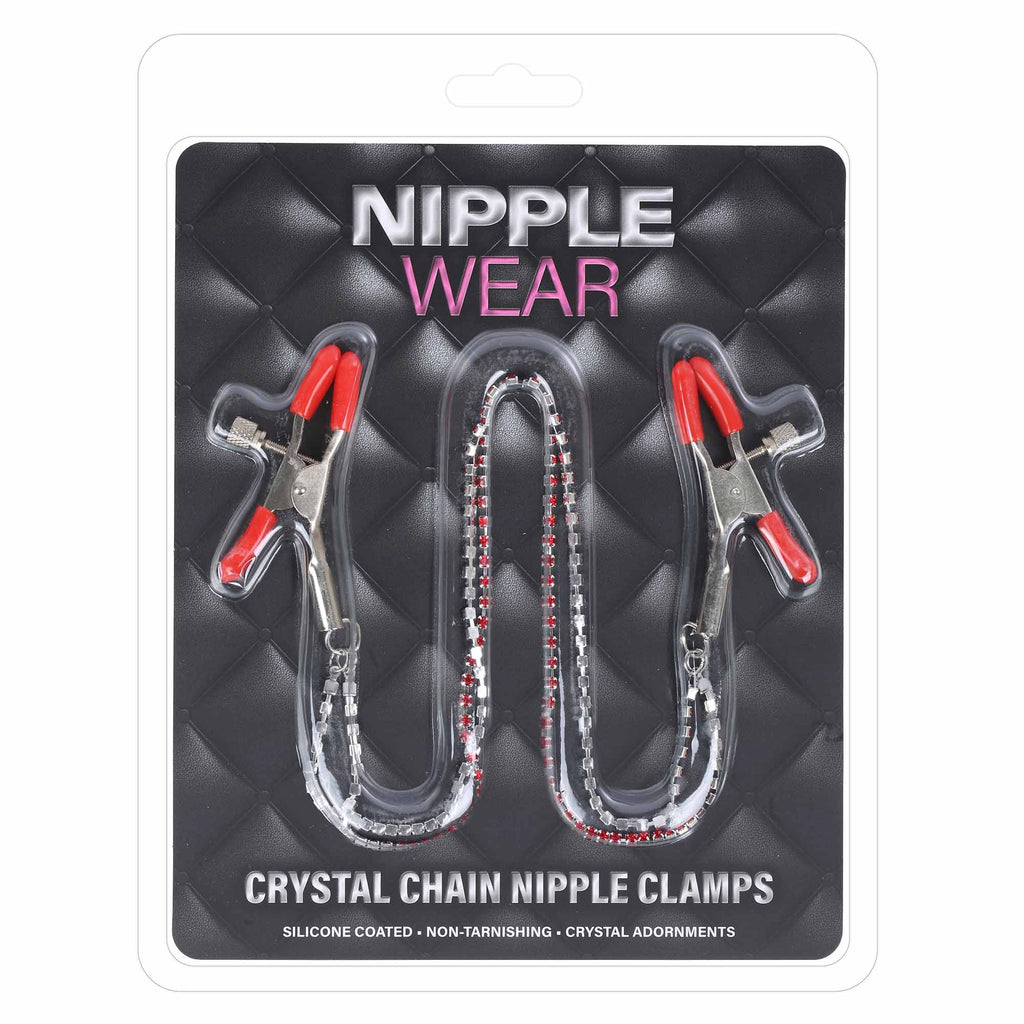 Dual Chain Red Crystal Nipple Clamps by Nipple Wear