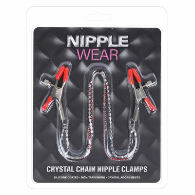 Dual Chain Red Crystal Nipple Clamps by Nipple Wear
