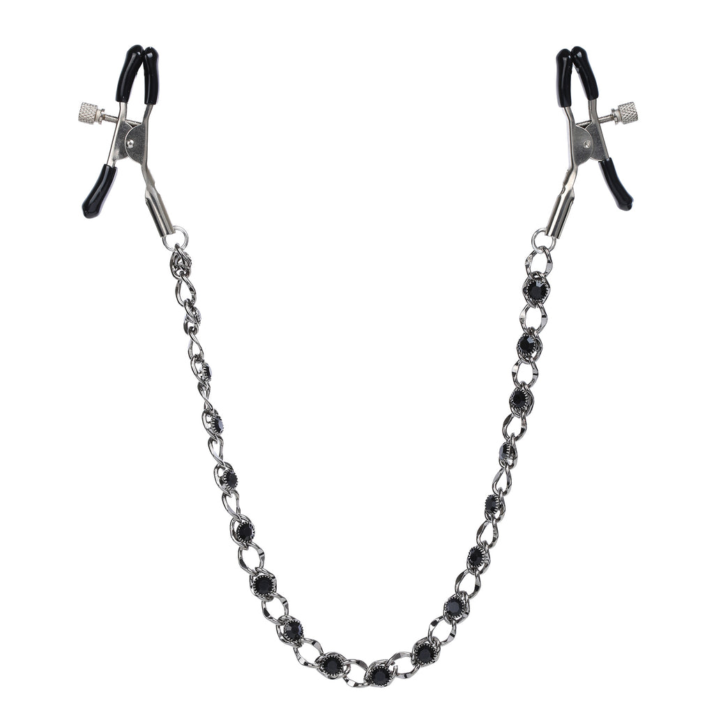 Black Crystal Chain Nipple Clamps in Gunmetal by Nipple Wear