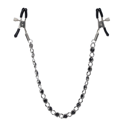 Black Crystal Chain Nipple Clamps in Gunmetal by Nipple Wear