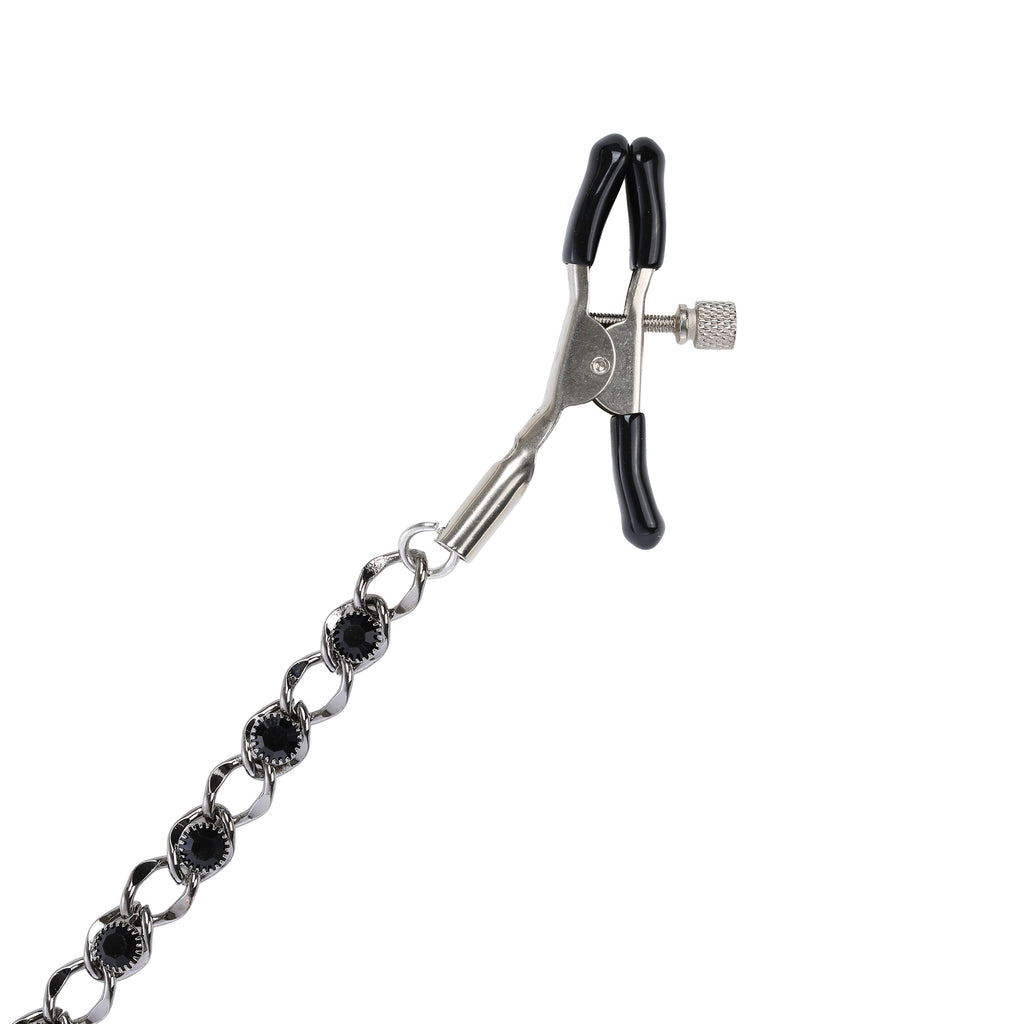 Black Crystal Chain Nipple Clamps in Gunmetal by Nipple Wear